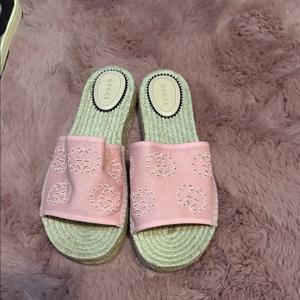 Gucci Pink Espadrille Slide Sandals